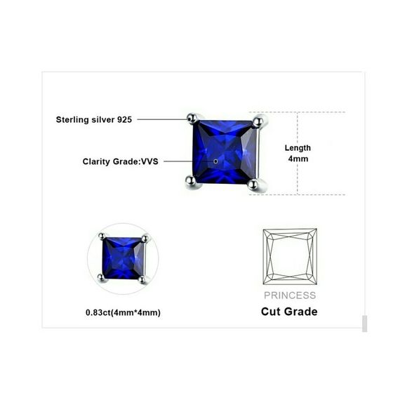 Created Sapphire Princess Cut Earrings 4mm Sterling Silver - Picture 3 of 5